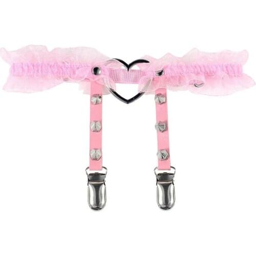 Fashion 1 Pc Women Girl Gorgeous Punk Gothic Heart-shape Ring Spikes Elastic Lace Garter Belt Retro Suspender Flower Harness