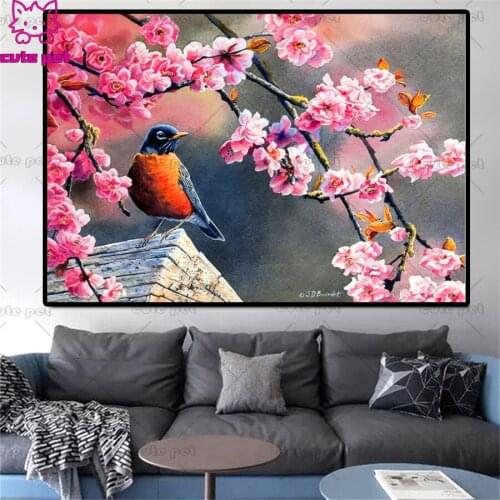 New Arrivals Diamond Painting Art Kits pink flower bird pattern Full Square 5D DIY Diamond Embroidery Cross Stitch Handmade Gift