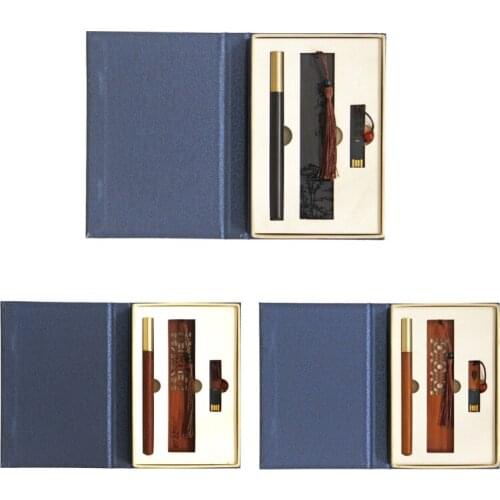 Retro Rosewood Pen Set Business Signature Pen w/ Wood Gift Case Signature Pen Bookmark 32G U Disk for business Gift