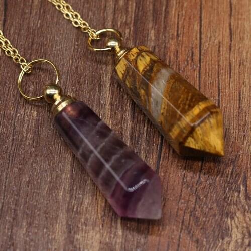 Natural Stone Perfume Bottle Pendant Necklace Rose Quartzs Lapis Lazulis Necklaces For Jewelry Gift Length 66+5cm Size 15x42mm