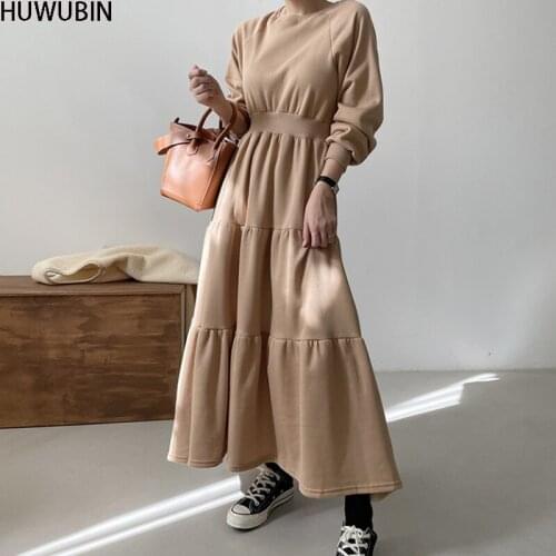 Spring And Autumn 2021 New Chic Round Neck Long Thin Long Sleeve High-End Fashion Casual Elegant Avant-Garde Dress