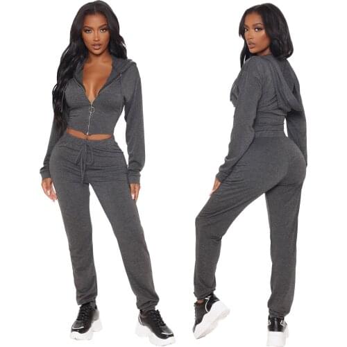 Pure Color Zipper Hoodie Jumpsuit Ladies Autumn New Slim Casual Skinny Street Sportswear Sports Fitness Sports Jumpsuit