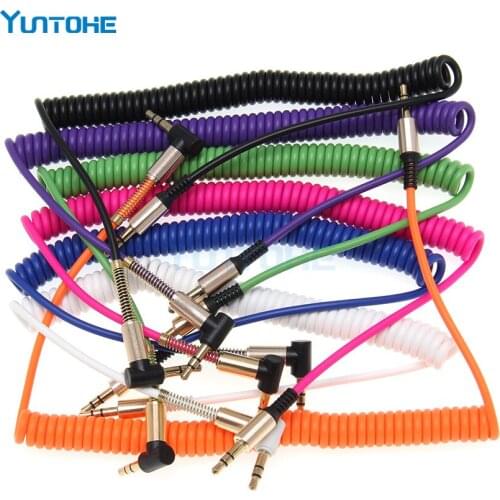 Wholesale 2M 3.5mm Spring Audio Cable Male To Male Gold Plated 90 Degree Angle for Iphone Samsung Htc for Mp3 Headphone 300pcs