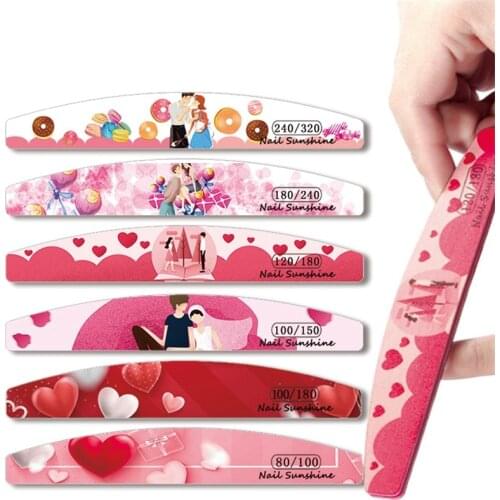CHNRMJL 25Pcs/lot Washable Half Moon Nail Art File EVA Valentines Day Design For Nails Polish Block Buffer Files Manicure Tools