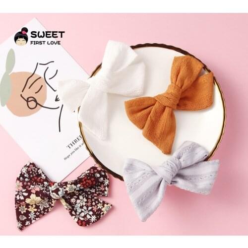 Print Flower Bow Headbands Hair Clips For Girls Cute Elastic Nylon Bow knit Head band Kids Hair Accessories Flower Hairpins