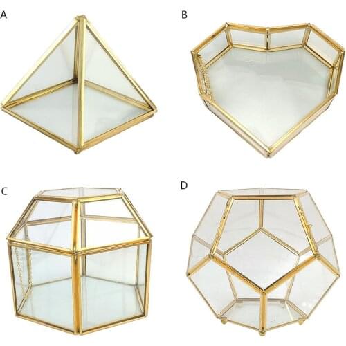 Geometrical Clear Glass Jewelry Box Gem Trinket Case Tabletop Jewelry Ring Display Case Treasure Necklace Storage Box Organizer