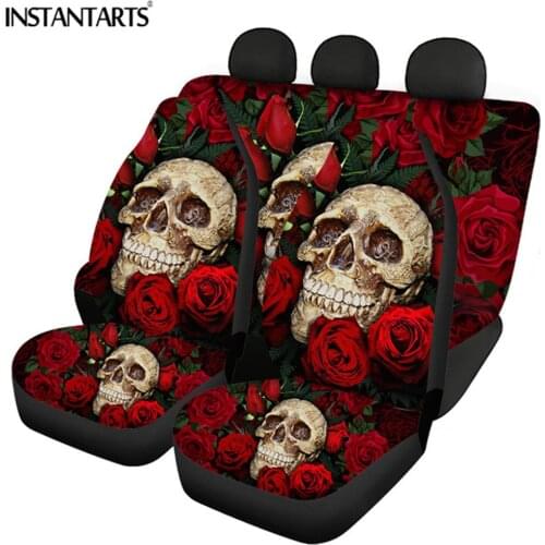 INSTANTARTS Stylish Gothic Skull Pattern Heavy-Duty Front and Back Vehicle Seat Covers Durable Car Seat Cushions for Women Men