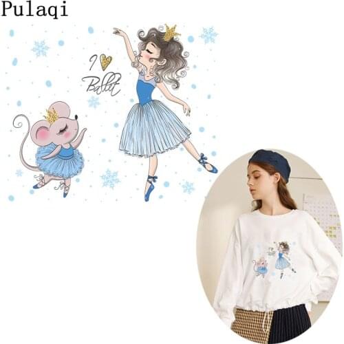 Pulaqi Ballet Girls Iron On Heat Transfers Vinyl Cartoon Ironing Thermal Sticker On Kids Coat Patches For Clothing DIY Appliques