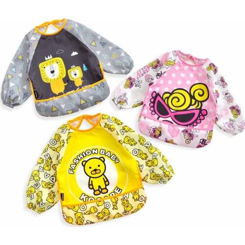Baby maternal and infant products newborn feeding Bib long sleeve apron apron soft plush waterproof antifouling cartoon accessor