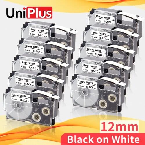 UniPlus XR-12WE 12mm*8m Label Tape Compatible Casio Tape XR 12WE Black on White for Casio Label Maker Typewriter KL-100 KL-8100