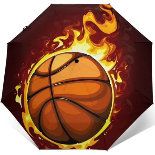 Wind Resistant Fully-Automatic Umbrella Hand Drawn Basketball Rain 3 Folding Parasol Travel Car Umbrella