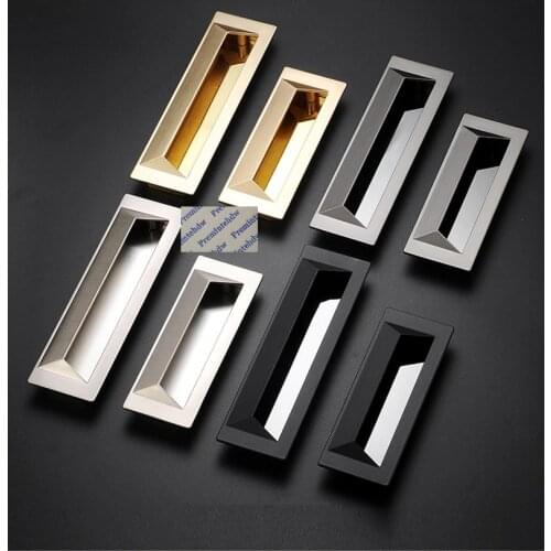 4Pcs Zinc Alloy Recessed Finger Pull Futniture Cabinet Cupboard Closet Sliding Door Brushed Gold Nickel Grey Matte Black