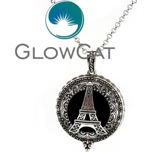 VV715 Aroma Open Antique Vintage Eiffel Tower Locket Pendant Perfume Diffuser Aromatherapy Locket Necklace