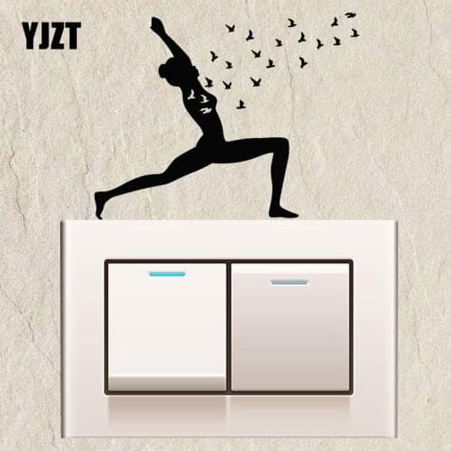 YJZT Yoga Pose Bird Mediation Girl Vinyl Switch Sticker Home Room Wall Decals Black S18-0122