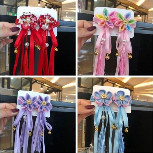 2pcs/lot Ribbon Flower Tassel Hairpins Hair Clips for Girls Women Hairpin Chinese Hanfu Cosplay Hair Pin Hair Accessories