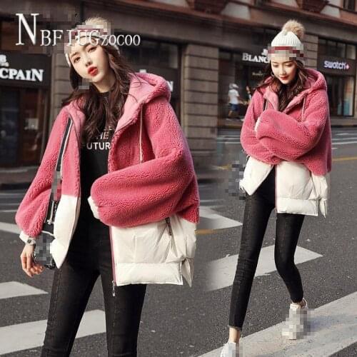 2020 Patchwork Imitation Lambswool Women Coat Hooded Winter Warm Female Jacket