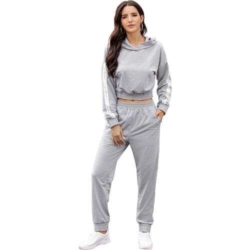 Womans Clothes Sport Suit 2020 Autumn and Winter New Hooded Long-Sleeved Stitching Sweater Suit Jacket Casual Sports Pants Lady