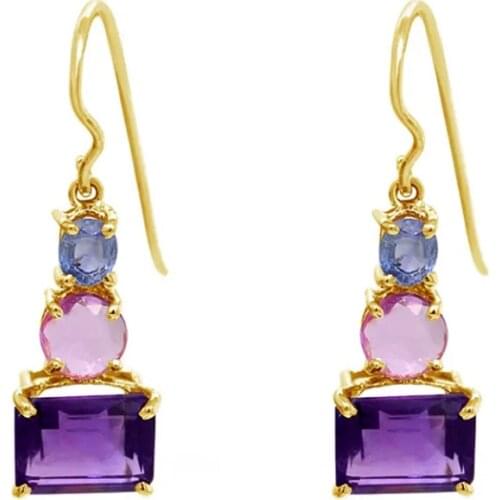 2020 New Korean Purple Zircon Dangle Earrings for Women Fashion Jewelry Wedding Bridal Drop Earring Statement Accessories Mujer