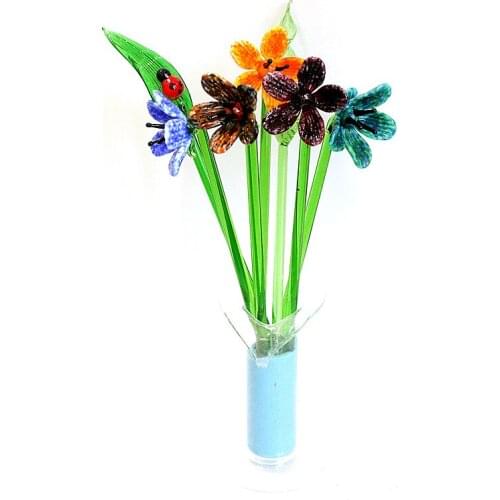 Handmade Colorful Murano Glass Flower Craft Figurine Ornaments Wedding Valentines Day Favors Gifts Table Vase Decor Accessories