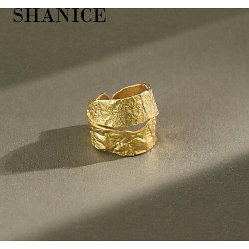 SHANICE S925 Sterling Silver Open Ring ins irregular tin foil pattern fold texture double layer Finger Ring Chunky Dome Wide