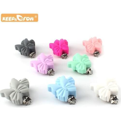 Keep&Grow 10pcs Butterfly Pacifier Clip Silicone teether metal rodent Accessories DIY Baby Teething Necklace Pendant Clamp