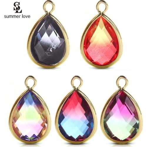 10PCS Gold Color Waterdrop Pendants 2020 New Colorful Glass Teardrop Charm For DIY Jewelry Earring Necklace Making Accessory