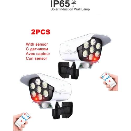 2pcs remote Solar motion sensor lamp light Fake Dummy Camera Outdoor Indoor Simulation Flashing Red LED Security Surveillance Si