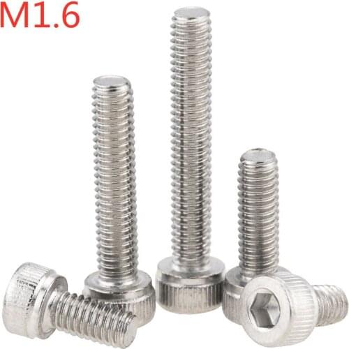 20PCS M1.6x3 4 5 6 8 10 12 14 16 Hexagon Hex Socket Cap Head Screw Stainless Steel Allen Bolt DIN912 Hex Screw M1.6*3 M1.6*4