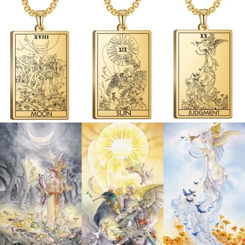 22 Major Arcana Tarot Card Deck Pendant Necklace Vintage Stainless Steel Amulet Necklaces Jewelry Pagan PISCES AQUARIUS Gift New