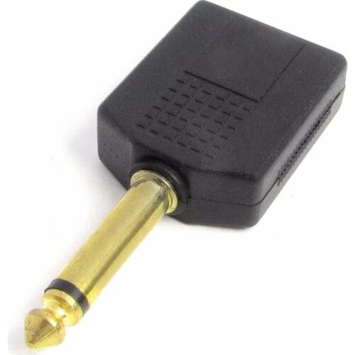 2pcs Gold plated 1 Mono 6.35mm 1/4" Male Plug to 2 Mono Female socket Audio Y Adapter