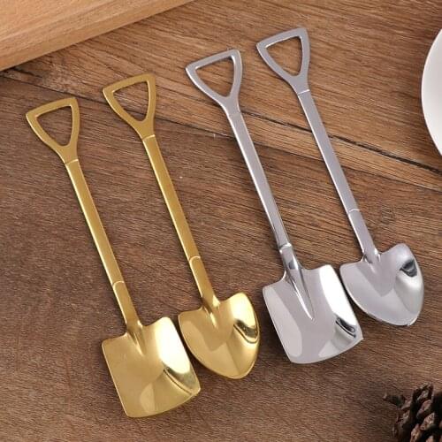 304 Creative Retro Shovel Coffee Spoon Stainless Steel Dessert Spoon Watermelon Spoon Ice Cream Spoon Tip Shovel Flat Shovel Gou