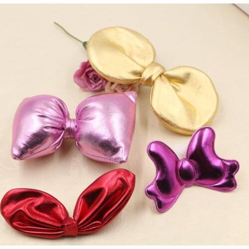 Free Shipping 20PCs PU Fabric Glitter Ribbon Knot Bow Button Patch Sticker Craft Fit Girls Hair Jewelry DIY Ornament Accessories