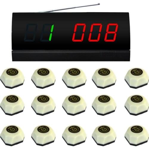 SINGCALL Wireless Service Calling System, Table Pager System. 15 Single Button White Bells and 1 Monitor