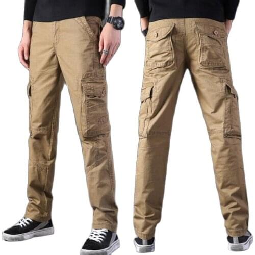 Mens Cargo Pants Cotton Men Baggy Multi-pocket Long Trousers Straight Mens Casual Male Bottoms Plus Size