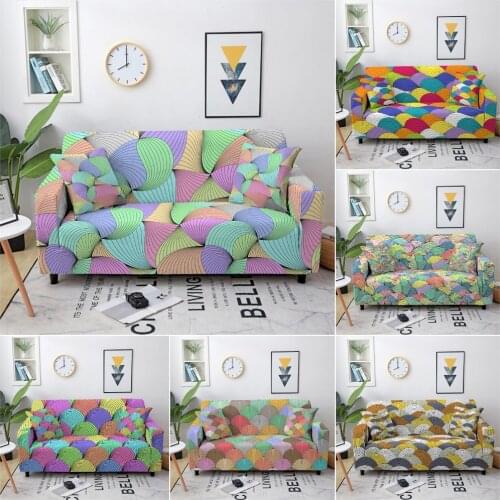 Coloful Geometric Striped Wave Sofa Covers For Living Room Elastic Sofa Cover Sectional Sofa Slipcover Couch Cover 1/2/3/4 Seat
