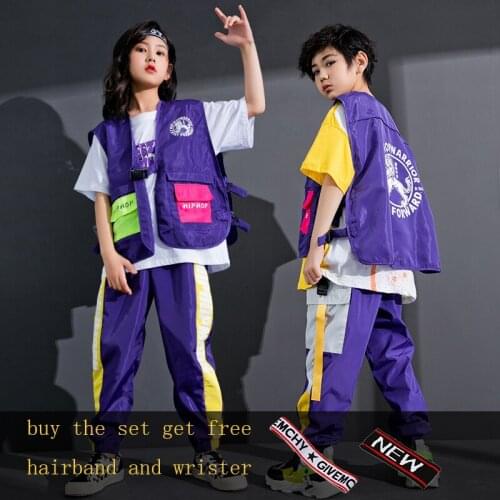 Pally elves Children Clothes Boys Girls Outfit Fluorescence Color Vest Loose T-shirt Running Pants