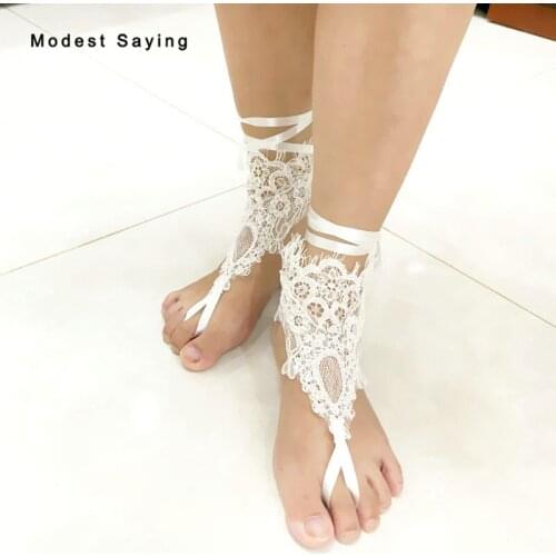Real Ivory Elegant Lace Wedding Barefoot Sandals 2018 Summer Beach Wedding Shoes Bridal Anklets for Bridesmaid Yoga Footwear