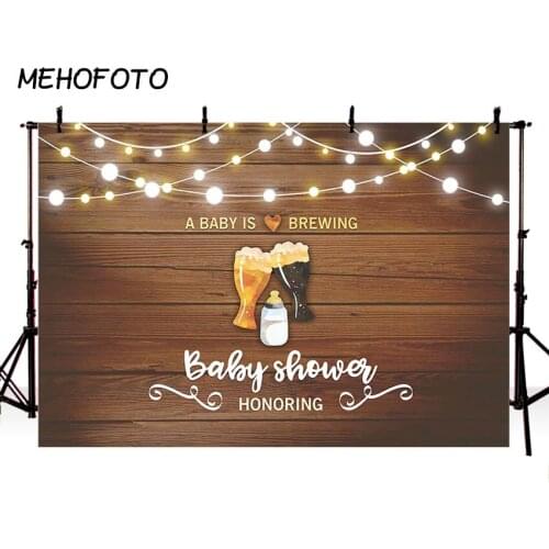 MEHOFOTO Baby Q BBQ Baby Shower Backdrop Bottle Beer Wood Wall Party Banner Cake Table Decorations Baby is Brewing Background