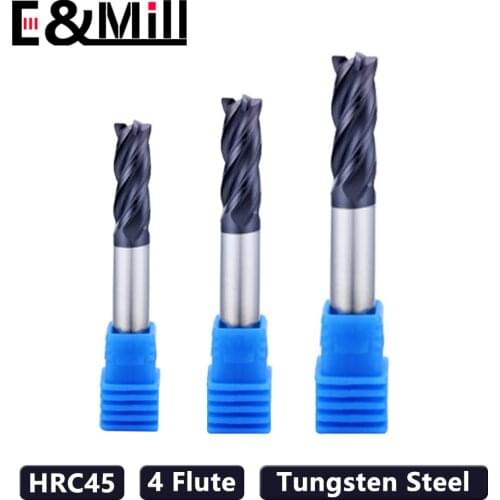HRC45 4 Flute Tungsten Steel Milling Cutter NC Carbide Tool 1-16mm Stainless Steel Straight Shank End Mill TIAIN Coating milling