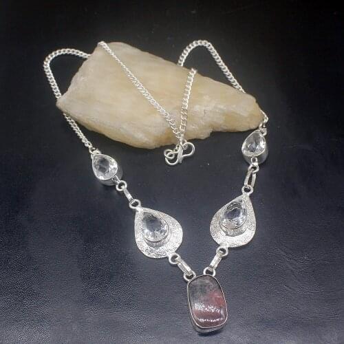 Gemstonefactory Jewelry Big Promotion Unique 925 Silver Natural Rhodochrosite White Topaz Women Chain Necklace 48cm 202101466