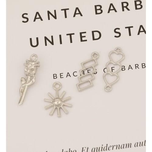 HAOSAW Choose 6Pcs/Lot Zinc Alloy Charms/Rose/Sunflower/Geometric/Rhodium Colors/Jewelry Accessories/Earring Findings