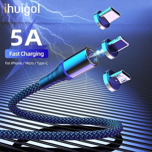 Ihuigol 5A Magnetic Cable Super Fast Charging Type C Micro USB Data Cable For iPhone 11 Pro Huawei P30 Magnet Charger Wire Cord