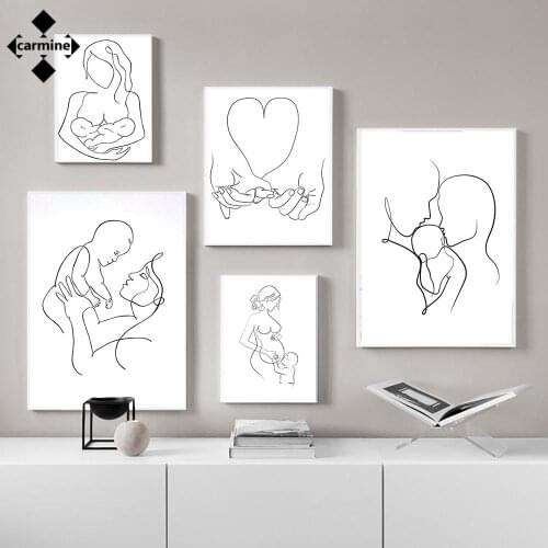 Minimalist Line Canvas Painting Mom Dad Baby Wall Art Family Love Posters and Prints Nordic Wall Art Print Poster for Home Decor