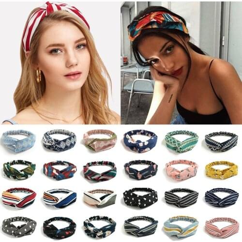 Fashion Women Girls Summer Bohemian Hair Bands Print Headband Vintage Cross Turban Bandanas HairBands Hair Accessories scrunchie