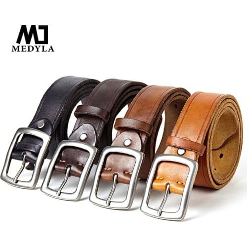 MEDYLA Genuine Leather Belt for Men Vintage Casual Alloy Pin Buckle Belts Original Cowhide Strap Male Girdle MD1050