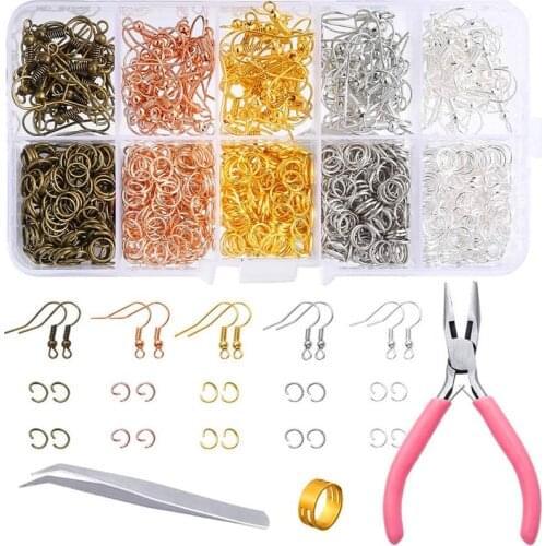 1100Pcs Open Jump Rings Earring Hook Alloy Accessories Set Jewelry findings Tools Clip for Jewelry Making Supplies Kit