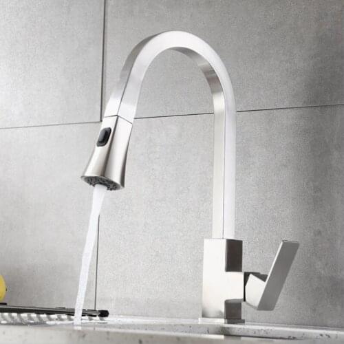 New 1 set Pull Out 304 Stainless Steel Kitchen Faucet Sink Mixer Tap Swivel Spout Sink Faucet Swivel Copper Kitchen Faucets Tap