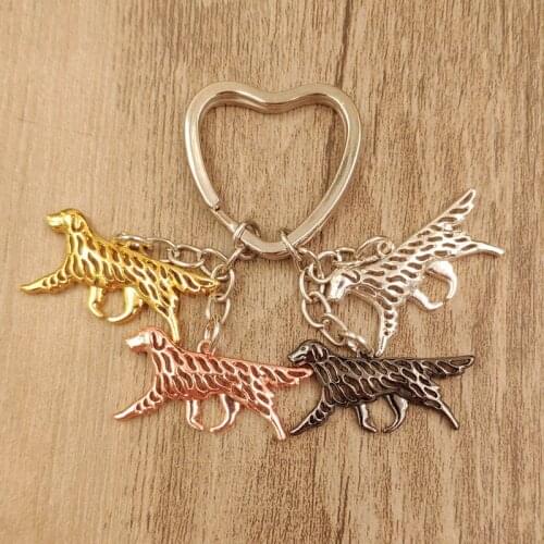 New Fashion Flat-Coated Retriever Dog Animal Cute Gold Silver Plated Keychain For Bag Car Women Men Love Christmas Day K189