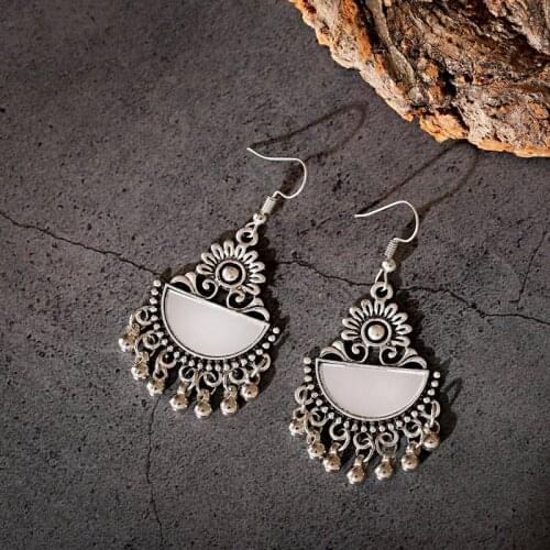 New Ethnic Semicircle Tassel Ladies Earrings 2020 Oorbellen Summer Retro Boho Jewelry Mirror Earrings For Women