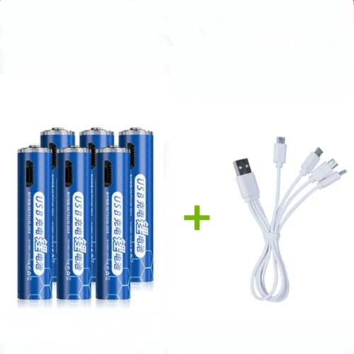 6PCS New original 1.5V USB AAA rechargeable battery 1000mwh USB rechargeable lithium battery with Micro USB cable fast charging